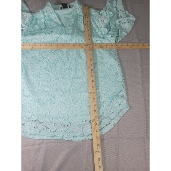 Investments Women's Top Blouse Size S P Petite Nylon Blend Lace V-Neck Aqua (33) - Picture 11 of 11